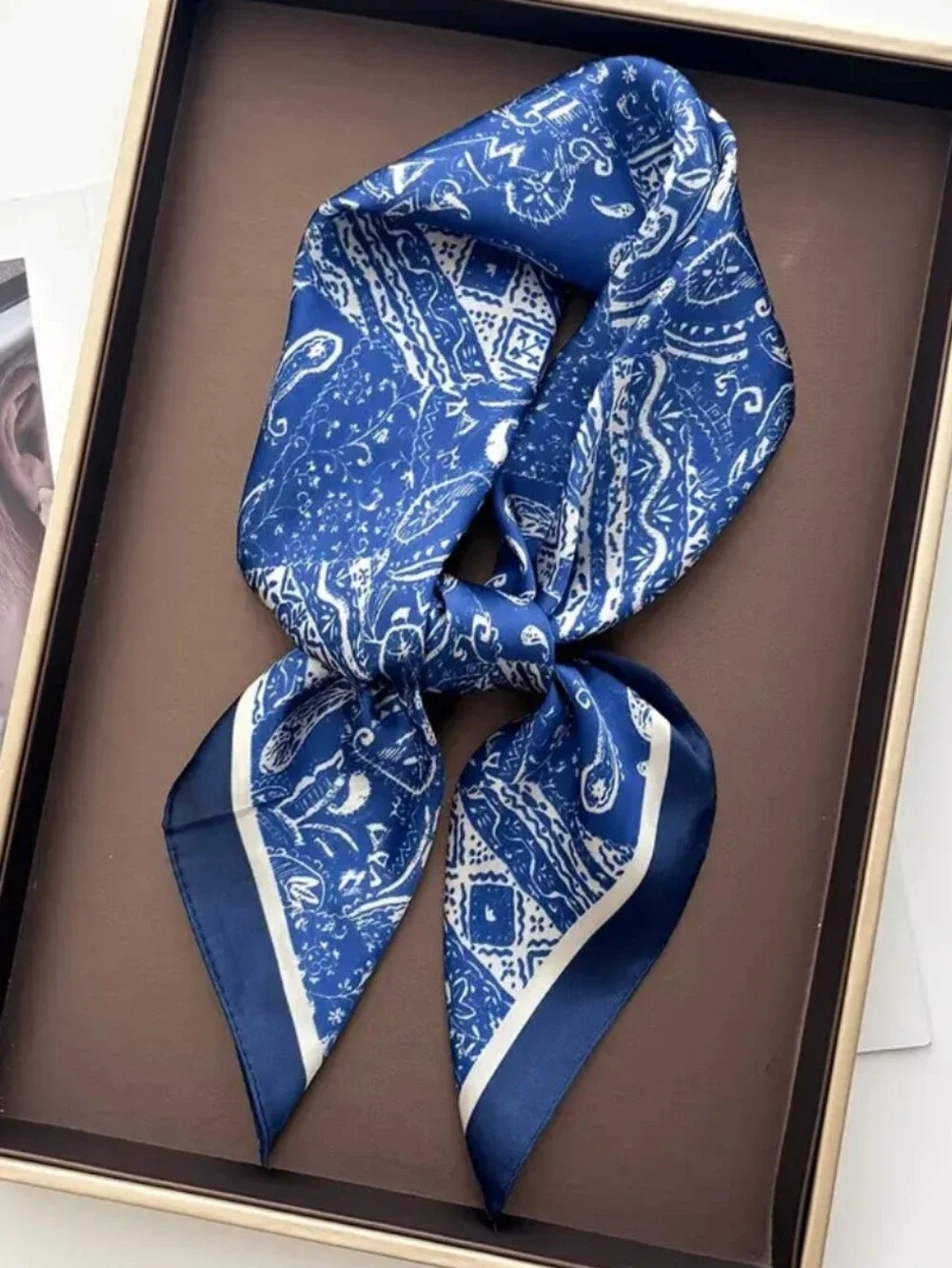 Silk-Feel Blue Paisley Neck Scarf Head Scarf
